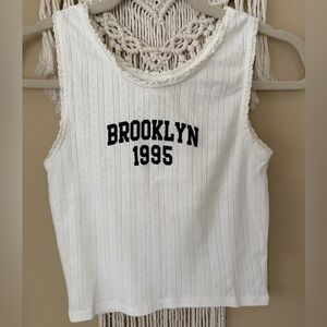 Zara White Pointelle Varsity Top